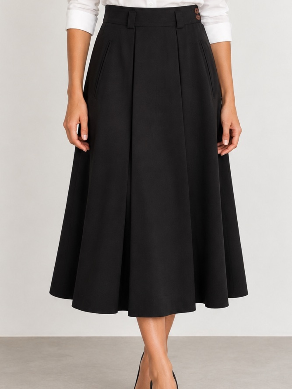 Vintage 80s Mondi Black 100% Wool Pleated Midi Skirt Medium